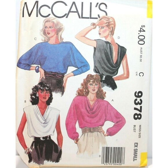 McCalls Sewing Pattern 9378 Blouse Misses Size XS - Picture 1 of 2